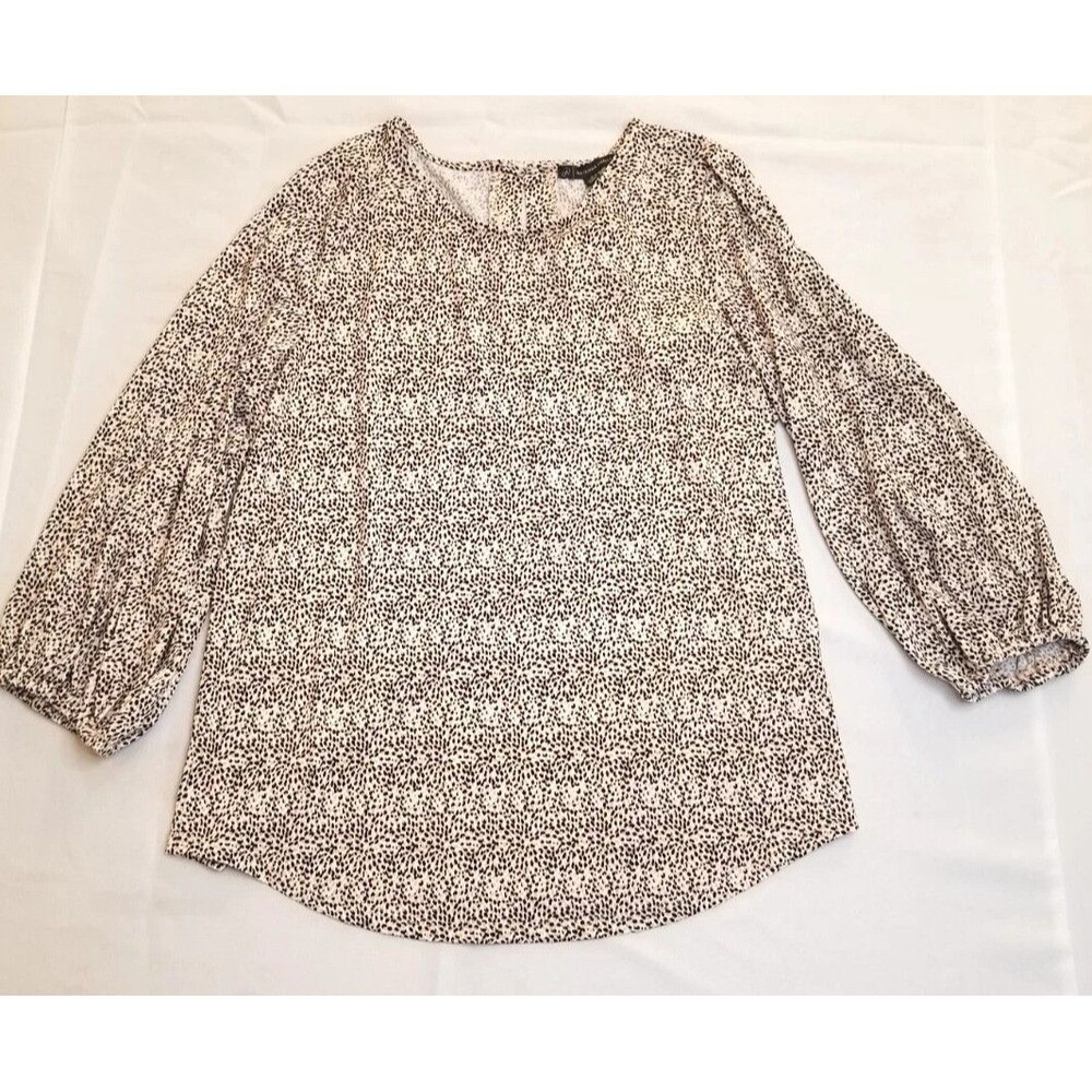 Adrianna Papell Women's 3/4 Sleeve Stretch Soft Blouse Beige Animal Print Size S